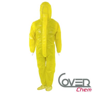 CoverChem® CC301 Chemikalienschutzoverall gelb Typ 3B+4B+5B+6B mit integrierten Füßlingen