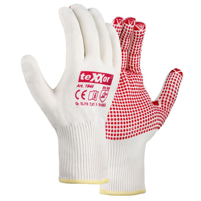 weiß mit roten Noppen Baumwolle Nylon Handschuh 12 Paar Grobstrickhandschuhe 