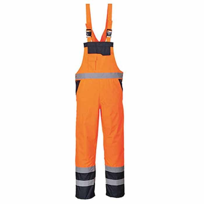 Hi-Vis 2 Farbige Warnschutz Latzhose gefüttert S489 - Größe L Warnorange/marine