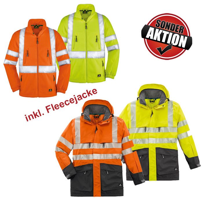 4PROTECT®  Warn-Winterjacke 3-in-1-SET TAMPA inkl. Fleecejacke SEATTLE in warnfarbe