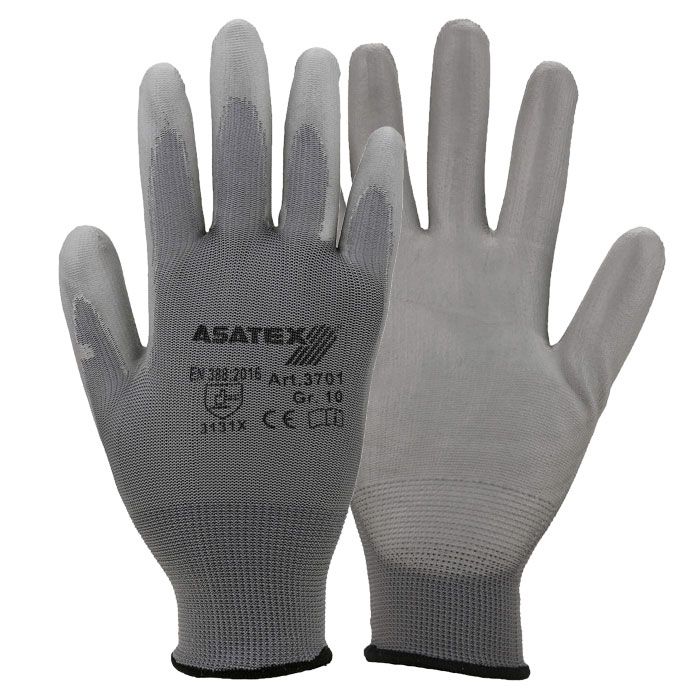 ASATEX® PU-Handschuhe 3701 grau PU-beschichteter Polyesterhandschuh ASATEX® Handschuhe 3701