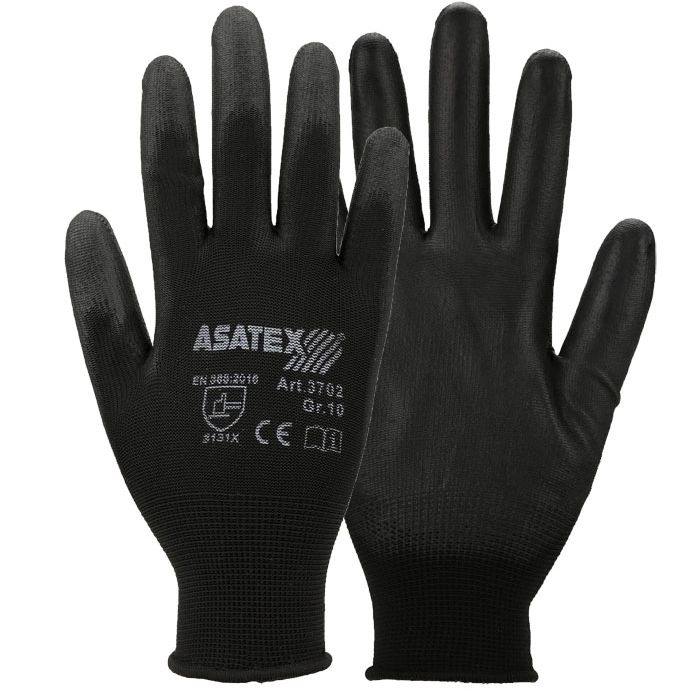 ASATEX® PU-Handschuhe 3702 schwarz PU-beschichteter Polyesterhandschuh ASATEX® Handschuhe 3702
