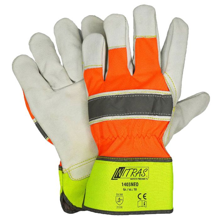 NITRAS® NEO Arbeitshandschuhe Leder NITRAS® Arbeitshandschuhe orange mit Reflex NITRAS® 1403NEO