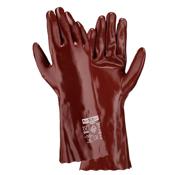 teXXor® 2111 Chemikalienschutzhandschuhe PVC-Handschuhe rotbraun - 35 cm topline