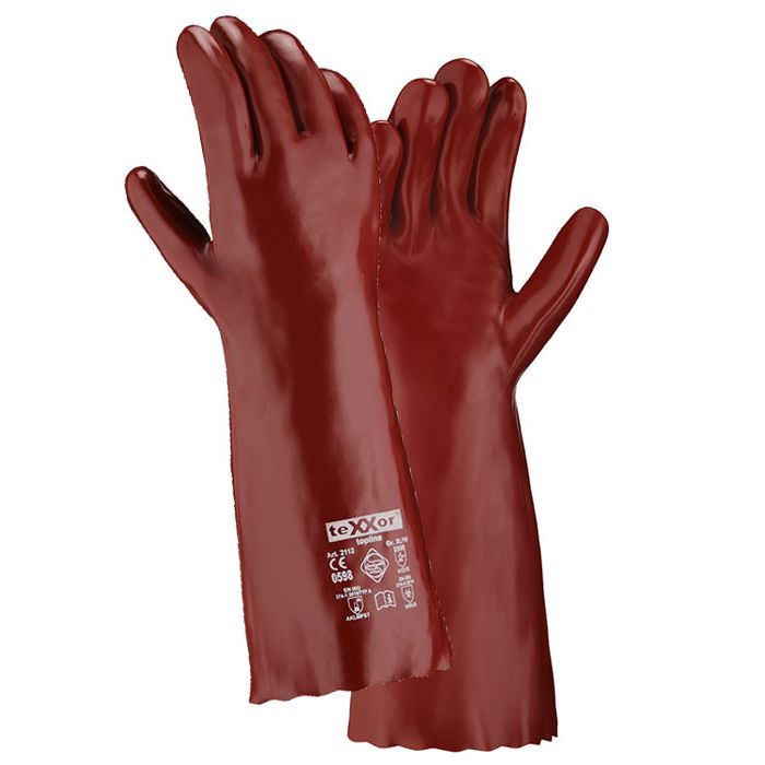 teXXor® 2112 Chemikalienschutzhandschuhe PVC-Handschuhe rotbraun - 40 cm topline