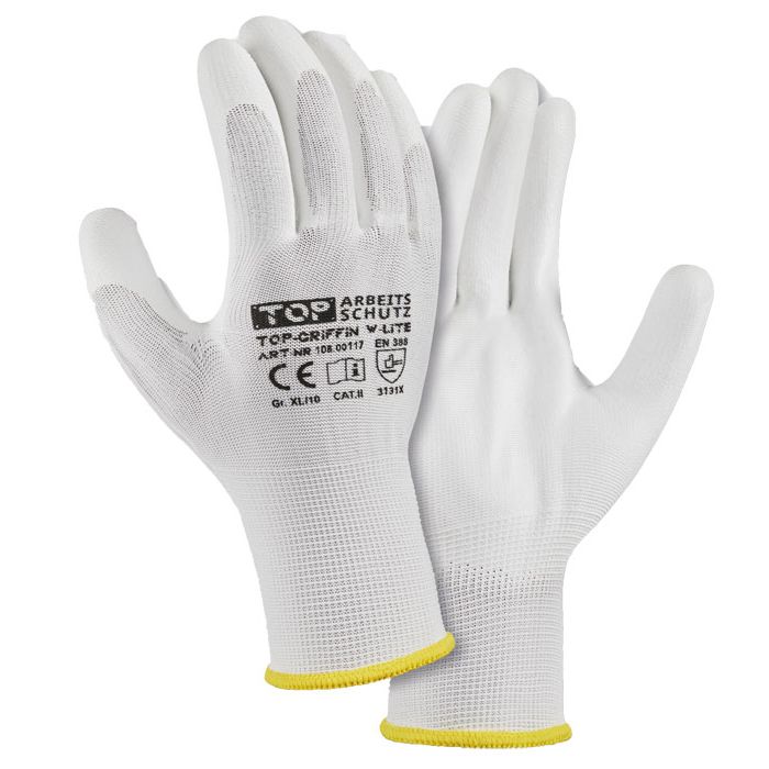 TOP-GRIFFIN W-LITE Polyesterhandschuhe PU Beschichtung weiß TOP-Range