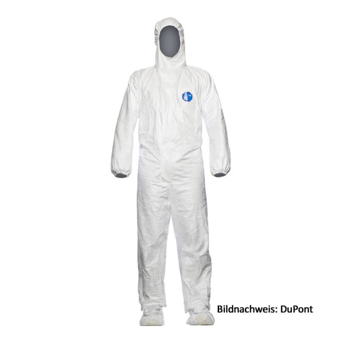 Tyvek® 500 Labo CHF7 Schutzanzug Kategorie 3 Typ 5+6 m. Überschuhen Tyvek® Einwegoverall weiss